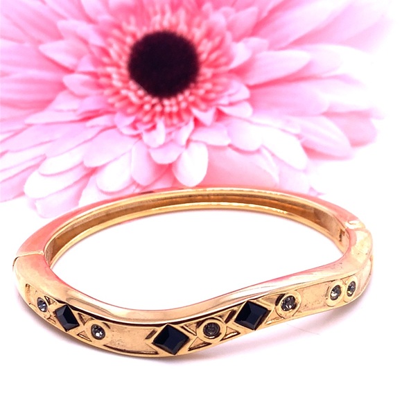 Gold Bangle with Black Accents - Picture 2 of 7
